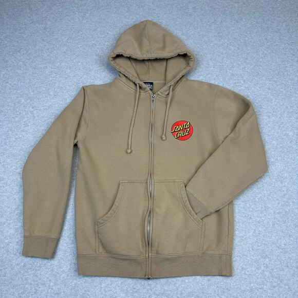 Santa Cruz Skateboards Hoodie Unisex Adult S Tan Zip Up Classic Dot Logo Pocket - Picture 1 of 10